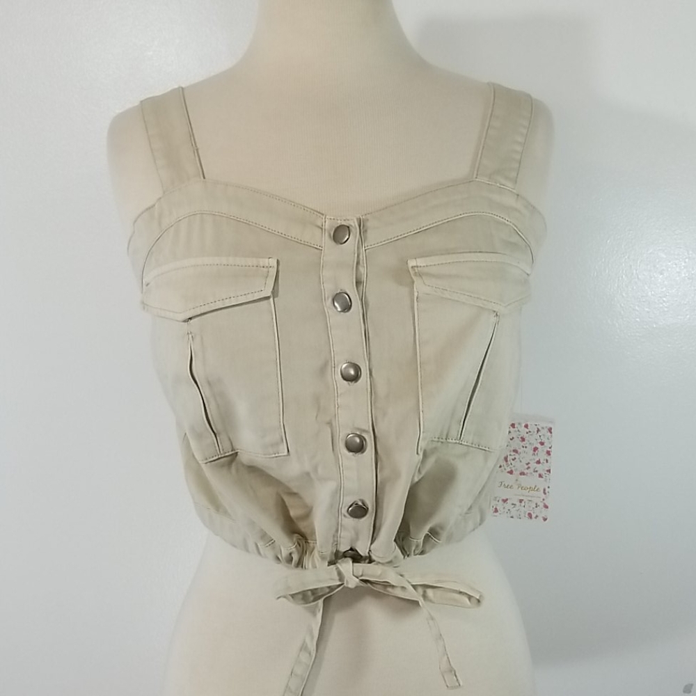 Free People Khaki Twill Crop Top size-S NWT